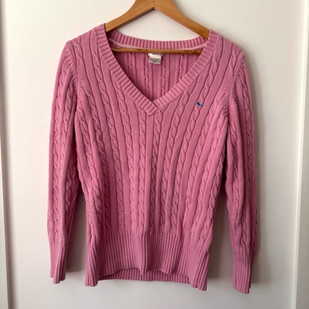Y2K Old Navy Pink Cable Knit Sweater Womens XL‎ Preppy V-Neck Mall Academia